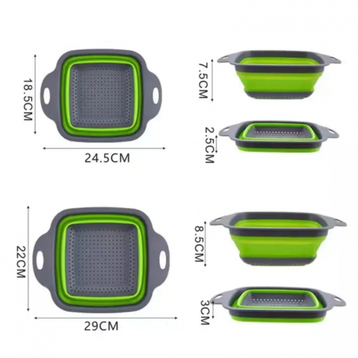 Set 2 strecuratori silicon, strecuratoare pliabila patrata, strecuratoare pliabila silicon pentru spalat fructe, legume [5]