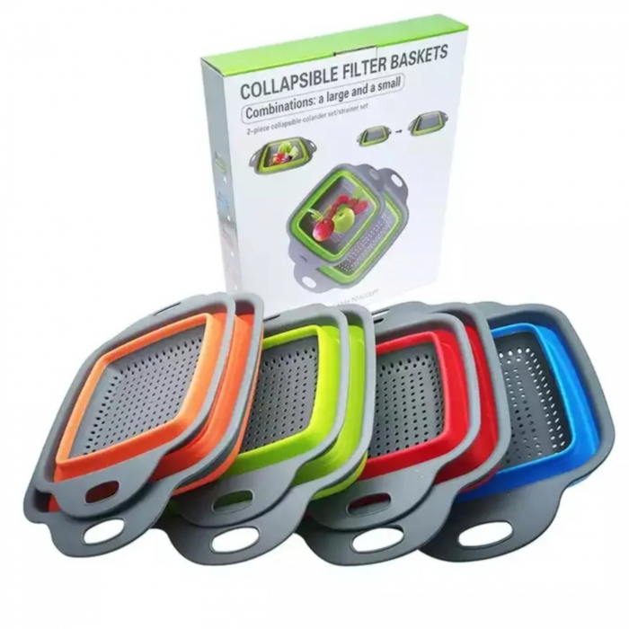 Set 2 strecuratori silicon, strecuratoare pliabila patrata, strecuratoare pliabila silicon pentru spalat fructe, legume [4]