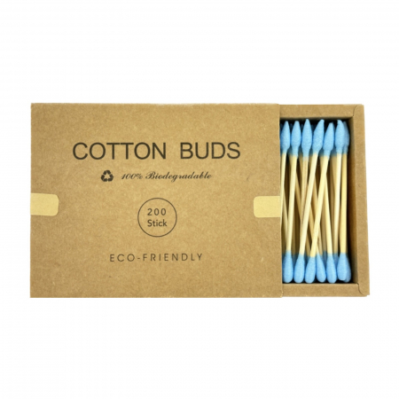 Betisoare urechi - 200 Betisoare ecologice pentru urechi, din bambus si bumbac, betisoare urechi eco friendly, albastru