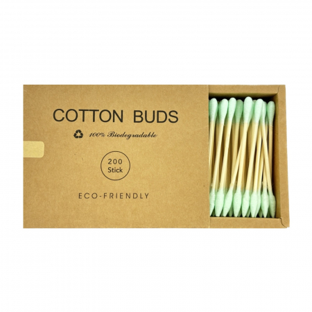 Betisoare urechi - 200 Betisoare ecologice pentru urechi, din bambus si bumbac, betisoare urechi eco friendly, verde