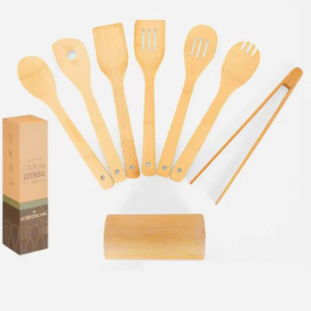 Alte ustensile - Set bucatarie, 7 ustensile din lemn cu suport din lemn inclus