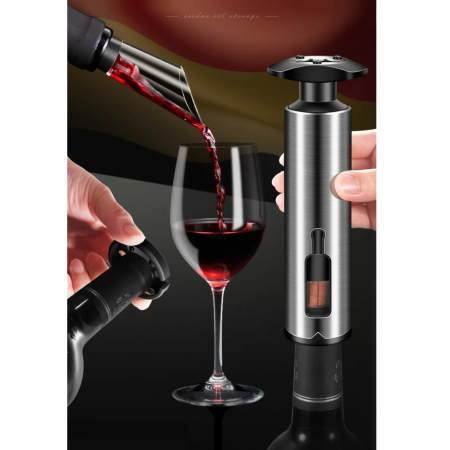 Accesorii bucatarie - Set tirbuson, pentru deschis sticle de vin, 4 accesorii, taietor, aerator, dop de varsare