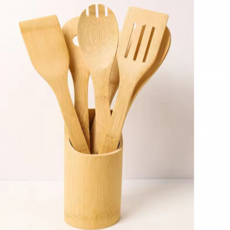 Set bucatarie, 7 ustensile din lemn cu suport din lemn inclus [1]