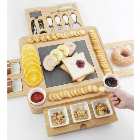 Platou pentru branzeturi, set tocator din lemn si placa ceramica [1]