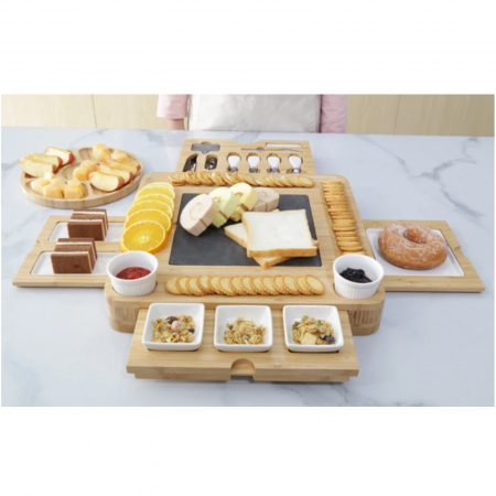 Platou pentru branzeturi, set tocator din lemn si placa ceramica [2]