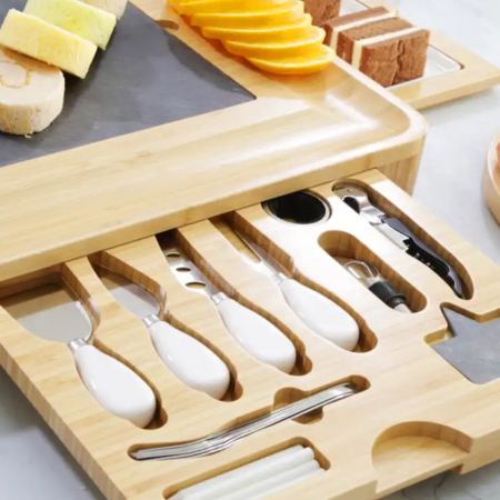 Platou pentru branzeturi, set tocator din lemn si placa ceramica [3]
