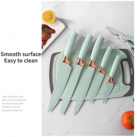 Set 19 ustensile de gatit, din silicon si inox, cu maner rezistent din lemn, suport si tocator, verde deschis [5]