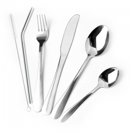 Ustensile din inox - Set 6 piese inox , tacamuri inox, pai inox, perie de curatat paiul