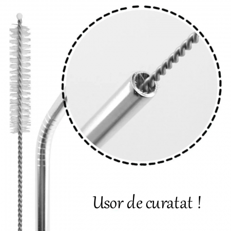 Set 6 piese inox , tacamuri inox, pai inox, perie de curatat paiul [1]