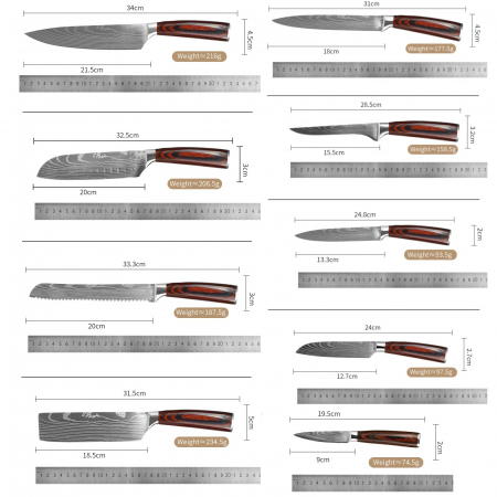Set 9 cutite din otel japonez, maner Pakka, Damascus Steel [3]