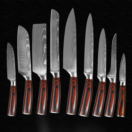 Set 9 cutite din otel japonez, maner Pakka, Damascus Steel [4]