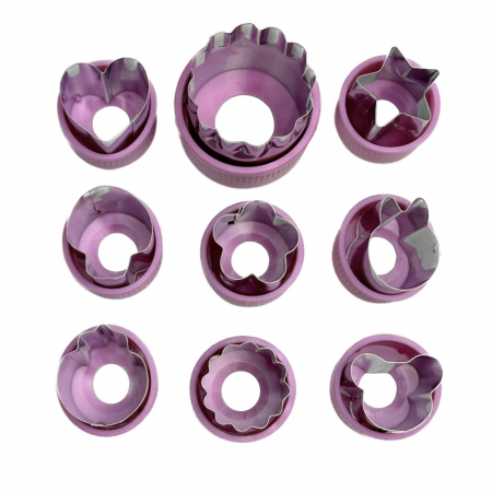 Ustensile din inox - Set 9 forme pentru taiere legume si fructe, cutter fructe din inox, set decupare fructe, roz