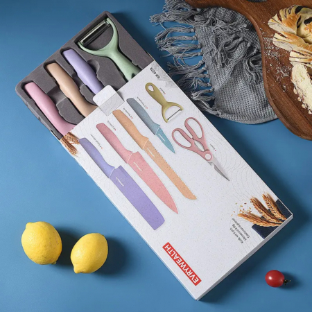 Cutite si seturi de cutite - Set cutite de bucatarie 6 piese colorate