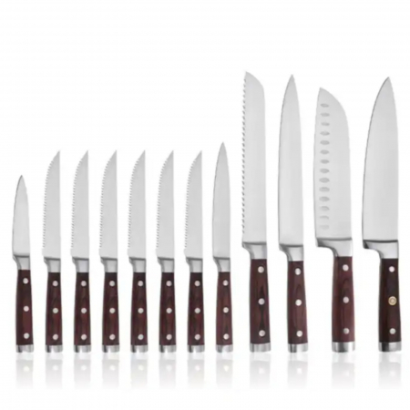 Set cutite din inox si maner PAKKA, 15 piese in set, 13 cutite, 1 foarfeca, 1 masat diamant, 1 suport [1]