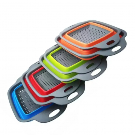 Strecuratori - Set 2 strecuratori silicon, strecuratoare pliabila patrata, strecuratoare pliabila silicon pentru spalat fructe, legume
