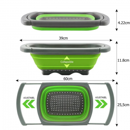 Strecuratoare pliabila din silicon, cu manere extensibile, sita cu manere pentru chiuveta spalat fructe si legume/scurs paste, manere reglabile [2]