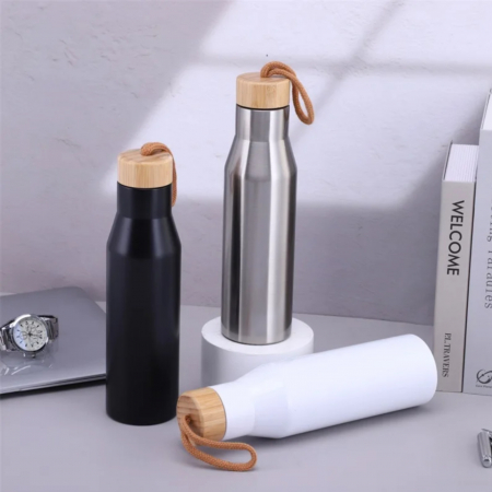 Accesorii bucatarie - Termos inox cu capac din lemn, 500 ml