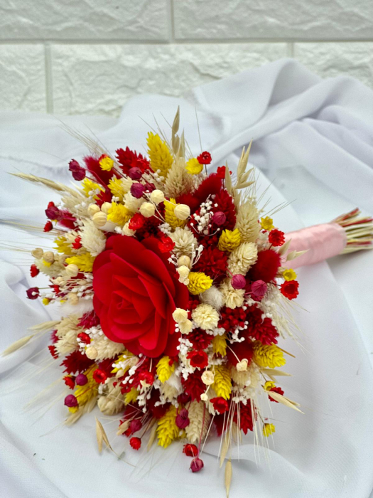 Buchet personalizabil cu flori naturale uscate rosu rosu- galbenrosu- galben, rezistent peste ani [2]