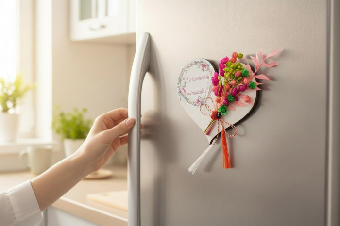 Mărțișor inima cu magnet, cu flori roz naturale uscate si mesaj personalizabil [2]