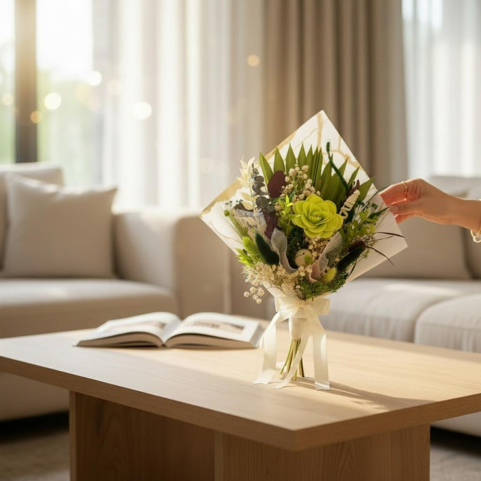 Buchet predominant verde ,din flori naturale uscate și stabilizate [2]