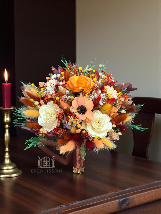 Buchet flori naturale uscate în culorile toamnei – durabil până la 10 ani , Eventissimi [3]