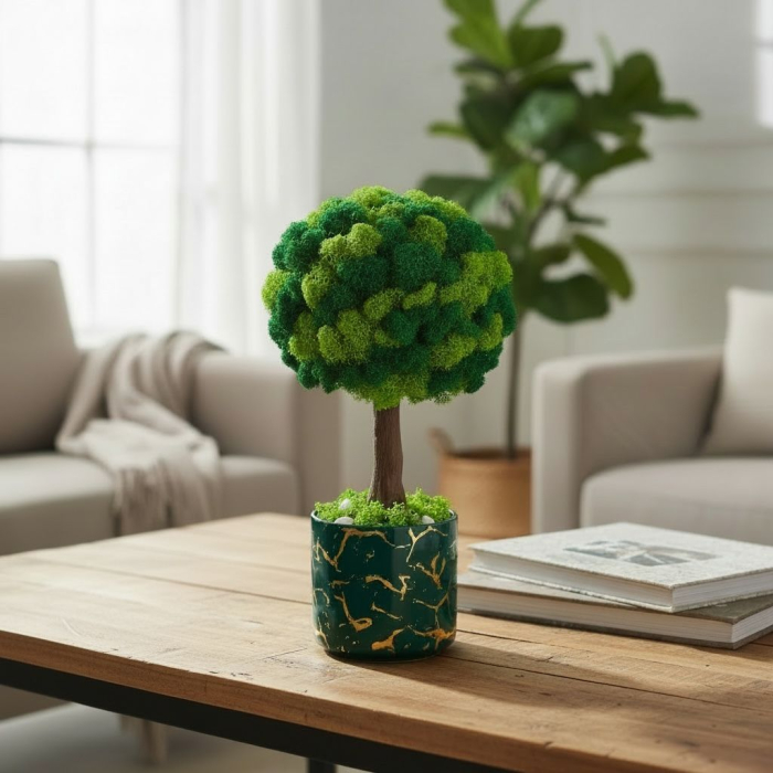 Copacel Decorativ cu Licheni Premium ,Trunchi Printat 3D, În Ghiveci ceramic [4]