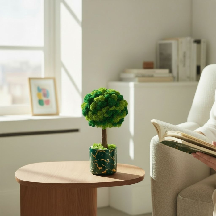 Copacel Decorativ cu Licheni Premium ,Trunchi Printat 3D, În Ghiveci ceramic [3]