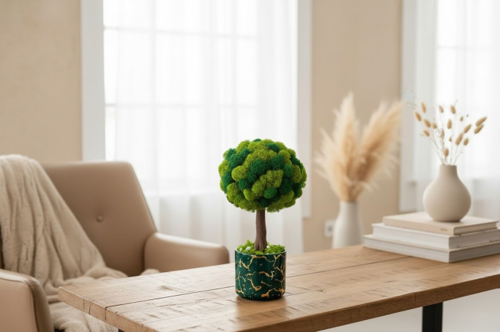 Copacel Decorativ cu Licheni Premium ,Trunchi Printat 3D, În Ghiveci ceramic [2]