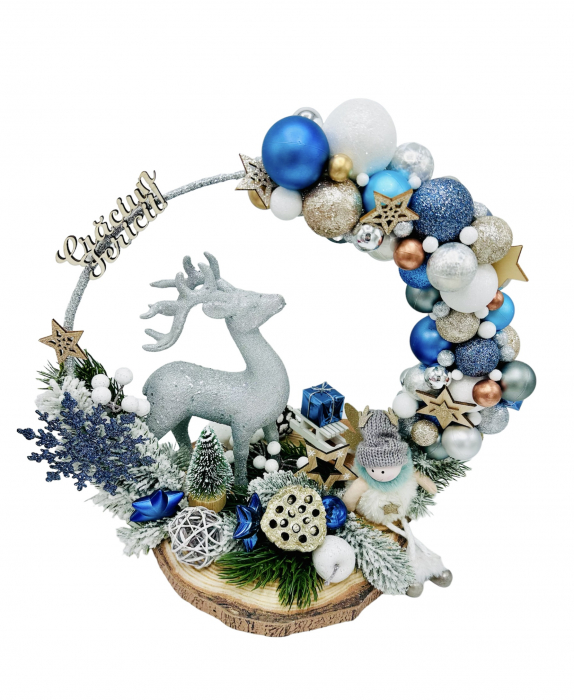 Aranjament Craciun cu figurine si globuri (Argintiu / Bleu) [3]