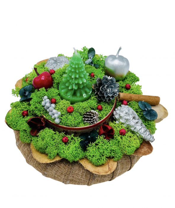 Aranjament Craciun cu licheni si lumanare (Multicolor) [2]