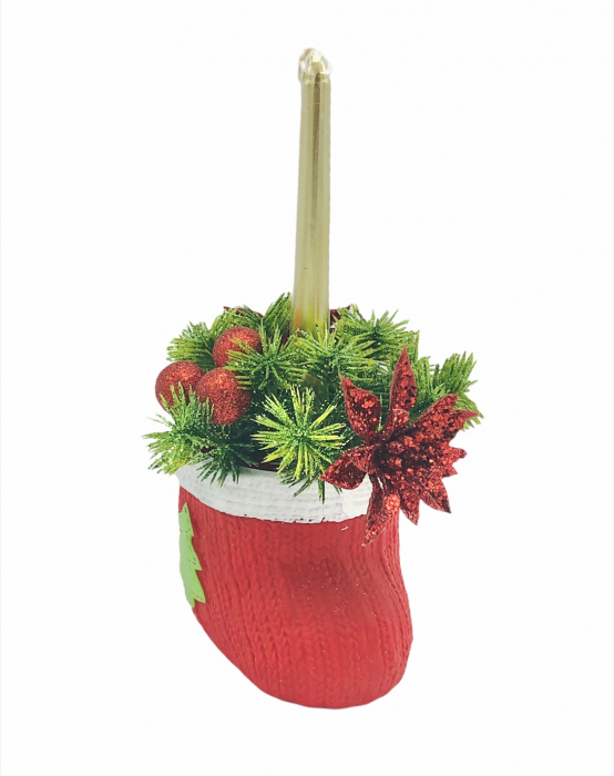 Aranjament Craciun in Soseta Ceramica cu Lumanare, Eventissimi, Rosu / Verde [2]