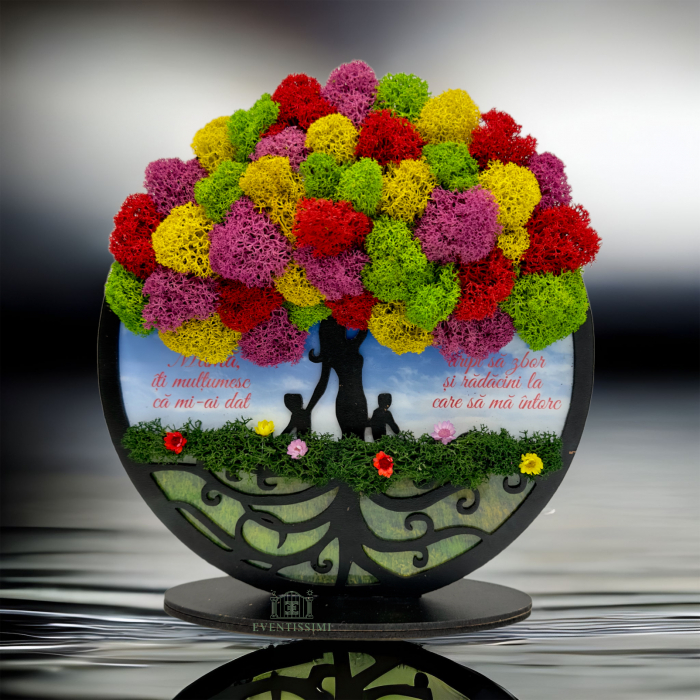 Aranjament cu licheni tip pomul vietii cu mesaj pentru mama (Multicolor) [3]