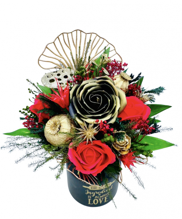Aranjament floral cu flori din foita de sapun si plante uscate si criogenate (Multicolor) [3]