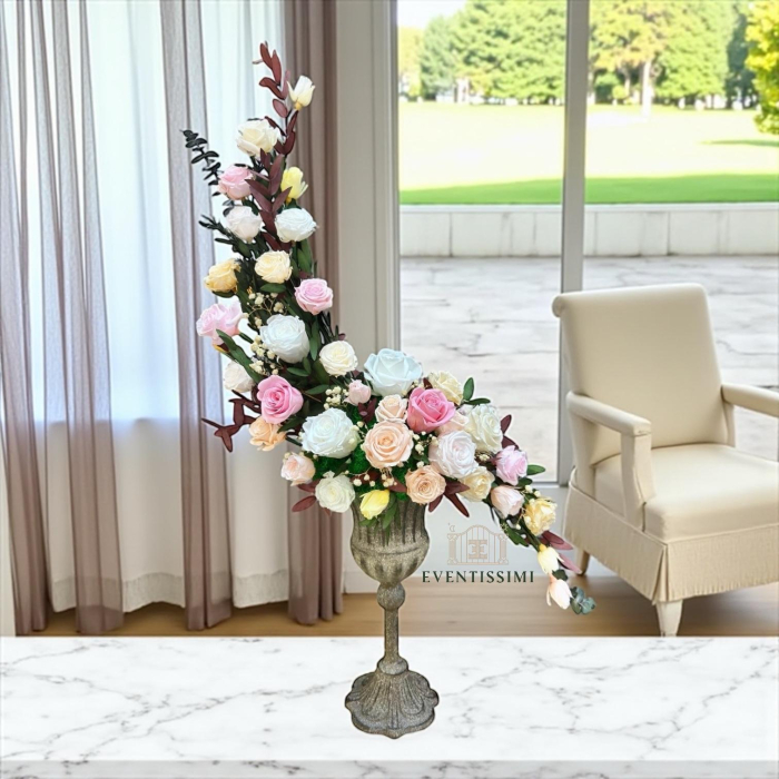 Aranjament floral elegant, realizat manual cu 35 trandafiri criogenați și plante stabilizate [3]