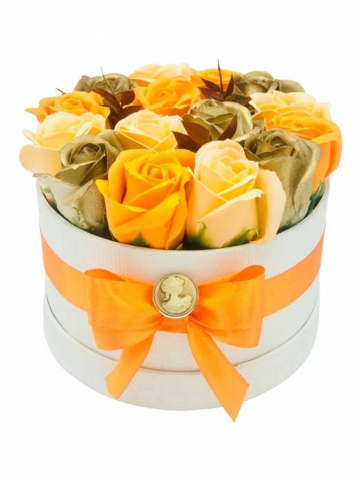 Aranjament floral Eventissimi - 15 trandafiri in cutie rotunda, multicolor [4]