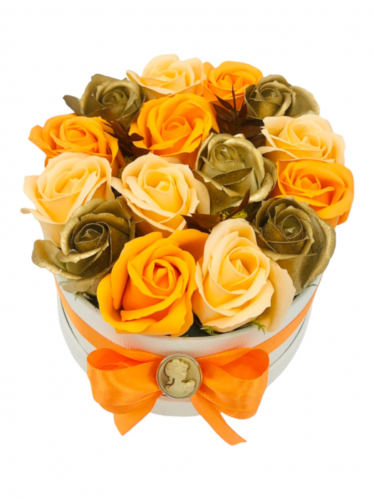 Aranjament floral Eventissimi - 15 trandafiri in cutie rotunda, multicolor [1]