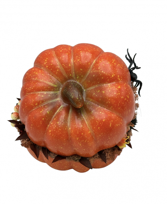 Aranjament floral mediu de Halloween cu flori uscate si figurine din rasina in dovleac (Portocaliu) [3]