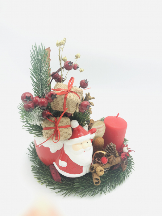 Aranjament Floral Mos craciun cu mesaj personalizabil, Eventissimi, Multicolor [2]