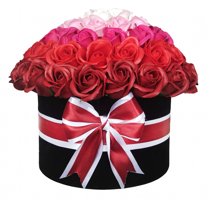 Aranjament floral personalizabil, Eventissimi, Cutie cadou, 63 Trandafiri, Multicolor [5]