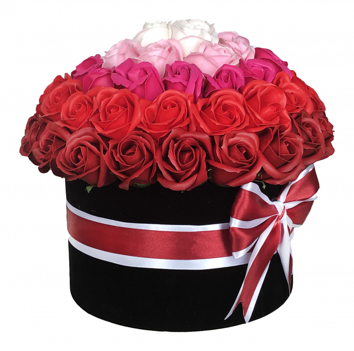 Aranjament floral personalizabil, Eventissimi, Cutie cadou, 63 Trandafiri, Multicolor [6]