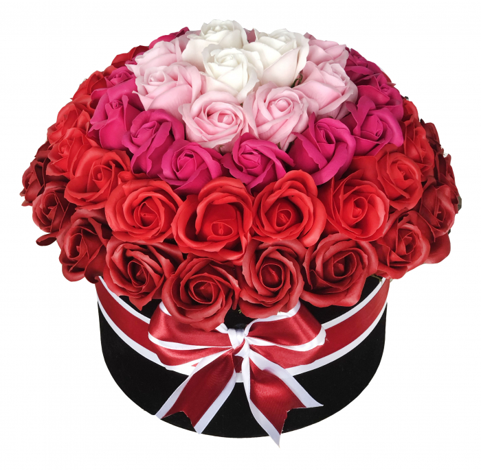Aranjament floral personalizabil, Eventissimi, Cutie cadou, 63 Trandafiri, Multicolor [1]