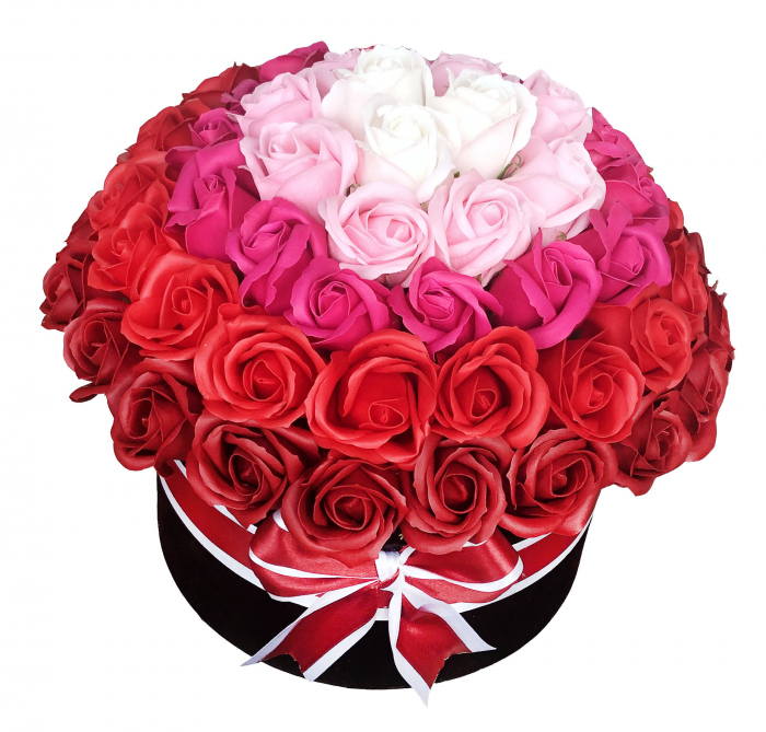 Aranjament floral personalizabil, Eventissimi, Cutie cadou, 63 Trandafiri, Multicolor [4]