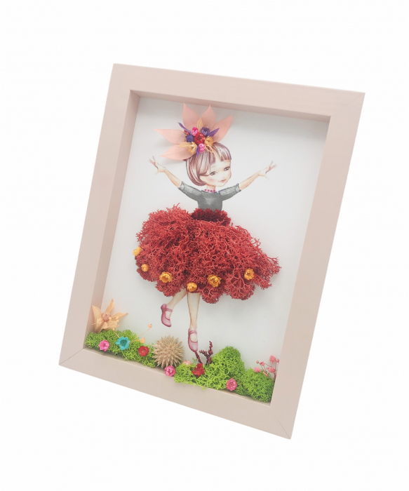 Aranjament floral personalizabil in rama, Eventissimi, licheni stabilizati si plante naturale uscate, balerina, 22,5 cm x 17,5 cm [3]