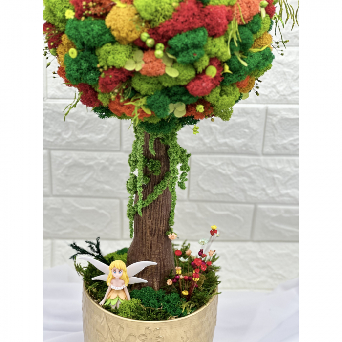 Aranjament floral tip Copacel / Pomisor cu licheni naturali stabilizati si plante naturale criogenate, Multicolor, 55 cm, vaza ceramica [4]