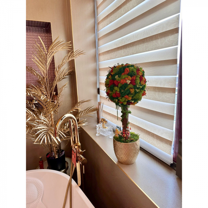 Aranjament floral tip Copacel / Pomisor cu licheni naturali stabilizati si plante naturale criogenate, Multicolor, 55 cm, vaza ceramica [2]