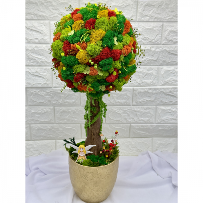 Aranjament floral tip Copacel / Pomisor cu licheni naturali stabilizati si plante naturale criogenate, Multicolor, 55 cm, vaza ceramica [3]
