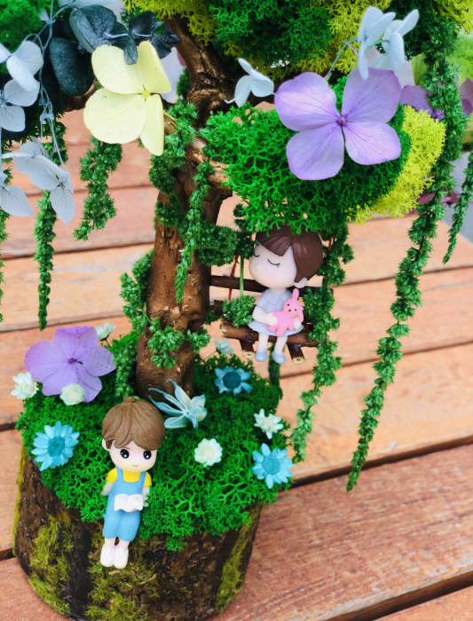 Aranjament floral tip Copacel / Pomisor cu licheni naturali stabilizati si plante naturale criogenate si uscate, Eventissimi, Verde, 30 cm, vaza ceramica, personalizabil [5]