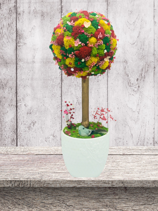 Aranjament floral tip Copacel / Pomisor cu licheni naturali stabilizati si plante naturale criogenate si uscate, Eventissimi, Verde, 55 cm, vaza ceramica, personalizabil [2]