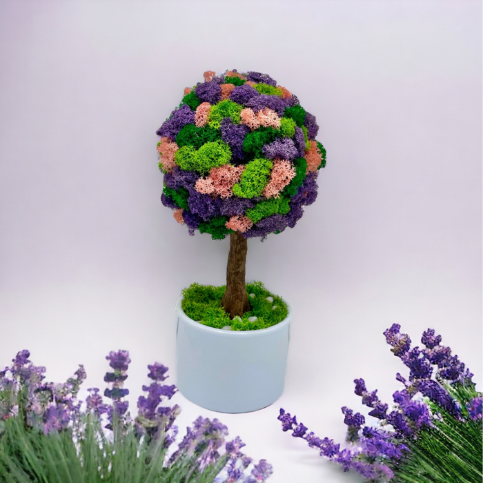 Pomisor cu licheni naturali stabilizati cu trunchi printat 3D, mic (28x15x15 cm), Multicolor [2]