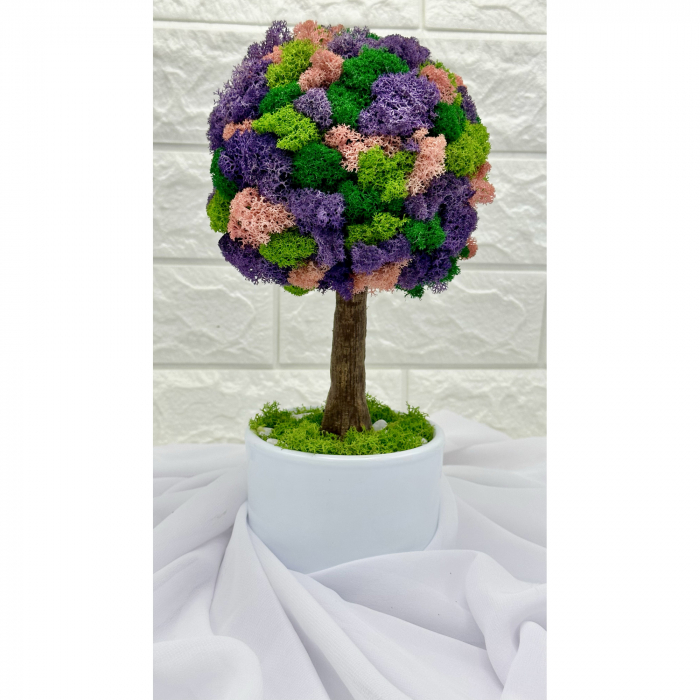 Pomisor cu licheni naturali stabilizati cu trunchi printat 3D, mic (28x15x15 cm), Multicolor [3]